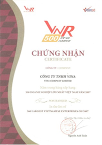 Chứng nhận 500 doanh nghiệp lớn nhất Việt Nam